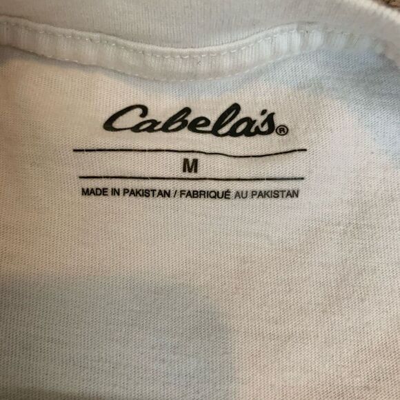 Cabela’s White Cropped Short Sleeve GM Medium Tee T Shirt Eagle Flag - Picture 4 of 7